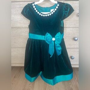 Rare Editions Green Velvet Kids Dress
